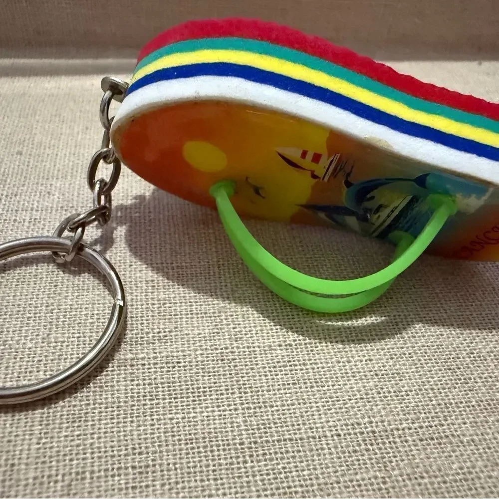 Colorful Flip-Flop Keychain Souvenir from Cancun with Green Straps